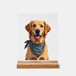Panneau En Acrylique Portrait vintage de Golden Retriever avec Ba color