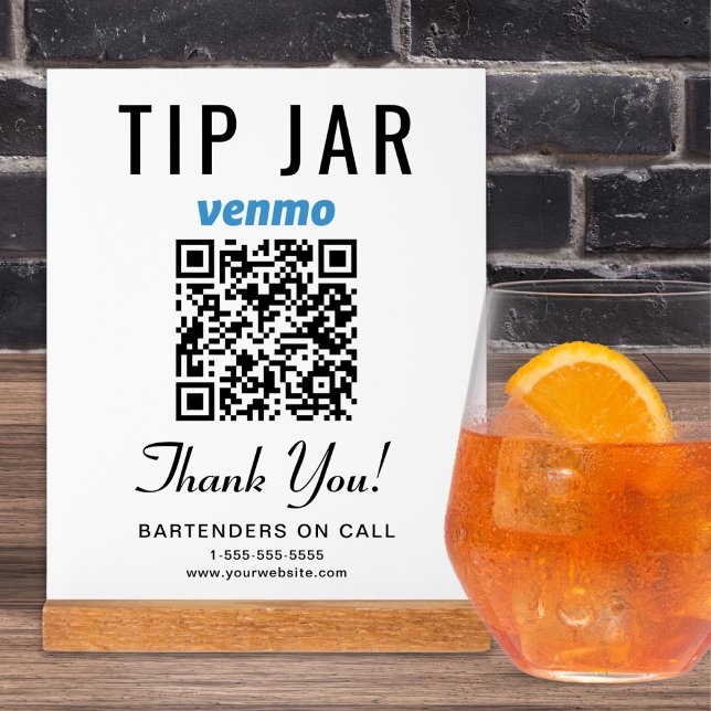 Panneau En Acrylique Pot à pourboire Code QR Venmo Blanc (Créateur téléchargé)