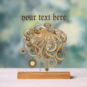 Panneau En Acrylique Poulpe Steampunk Rétro Fantastique Mécanique