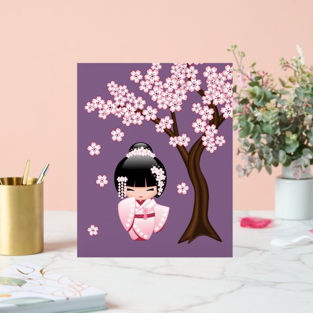 Panneau En Acrylique Poupée blanche Kimono Kokeshi mignonne Geisha fill (Mariage)