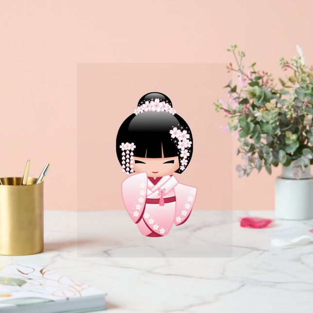 Panneau En Acrylique Poupée blanche Kimono Kokeshi - mignonne Geisha Gi (Mariage)