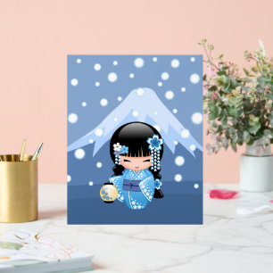 Panneau En Acrylique Poupée Kokeshi d'hiver - Blue Mountain Geisha Girl