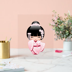 Panneau En Acrylique Poupée Kokeshi Kimono Rose Kawaii