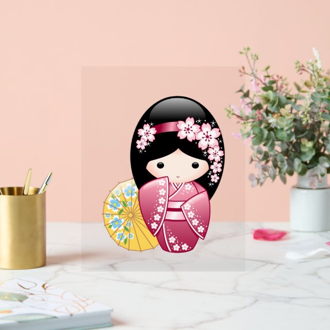 Panneau En Acrylique Poupée Kokeshi Printemps - Cute Japonaise Geisha G (Mariage)