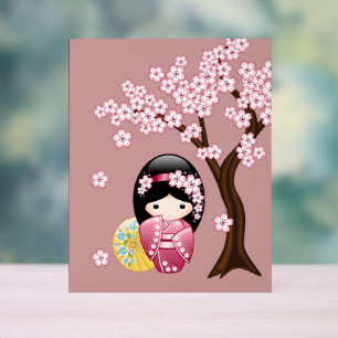 Panneau En Acrylique Poupée Kokeshi printemps mignonne Japonaise Geisha