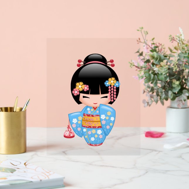 Panneau En Acrylique Poupée Maiko Kokeshi - Cute Japonaise Geisha Girl (Mariage)