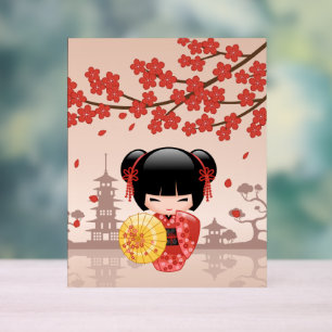 Panneau En Acrylique Poupée rouge Sakura Kokeshi - Geisha japonais