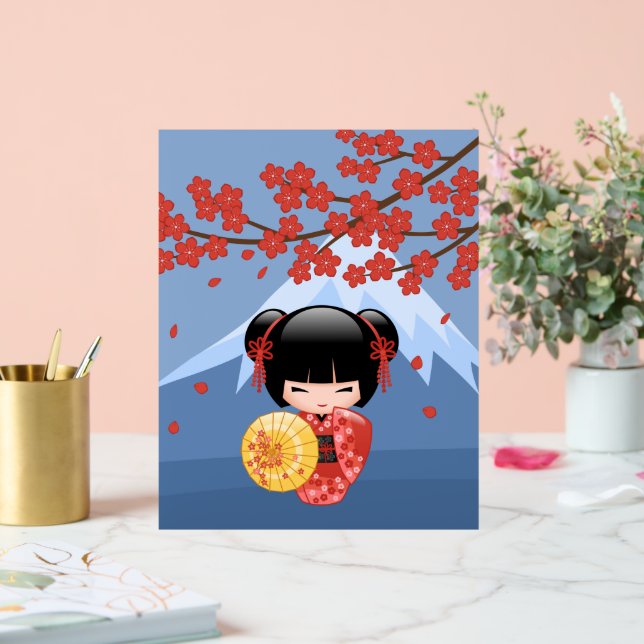 Panneau En Acrylique Poupée rouge Sakura Kokeshi - mignonne Geisha Girl (Mariage)
