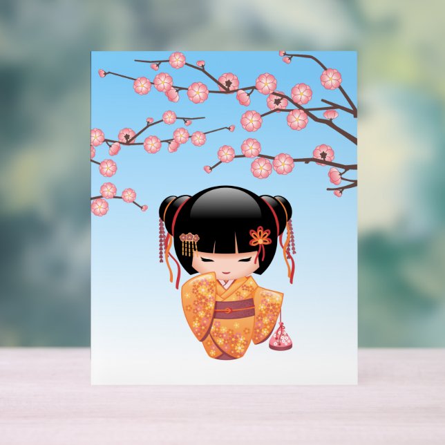 Panneau En Acrylique Poupée Ume Kokeshi - Japonaise Geisha Girl Blue (Neutre)
