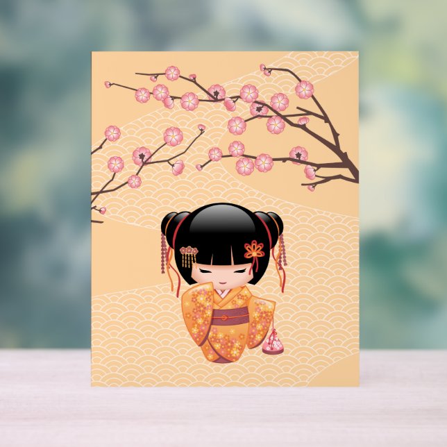 Panneau En Acrylique Poupée Ume Kokeshi - Japonaise Pêche Geisha Girl (Neutre)