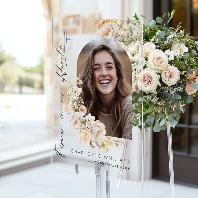 Panneau En Acrylique Pour toujours dans nos coeurs Floral Photo Funeral (Créateur téléchargé)