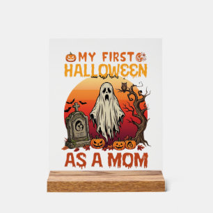 Panneau En Acrylique Premier Fantôme de Maman Halloween Pierre Tombale