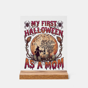 Panneau En Acrylique Premier Halloween en tant que sorcière maman Skele