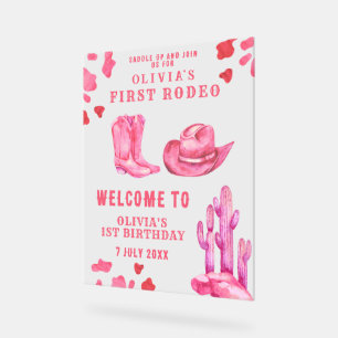Panneau En Acrylique Première fête d'anniversaire de Pink Cowgirl