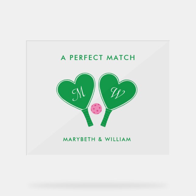 Panneau En Acrylique Preppy Green and Pink Wedding Pickleball (Recto)