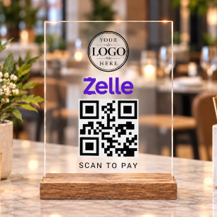 Panneau En Acrylique Présentoir de paiement à table Zelle Scan