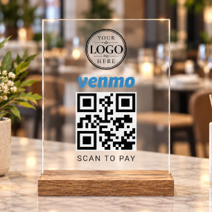 Panneau En Acrylique Présentoir de paiement Venmo Scan to Pay pour tabl