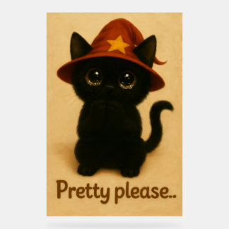 Panneau En Acrylique Pretty Please – Cute Black Cat with Wizard Hat