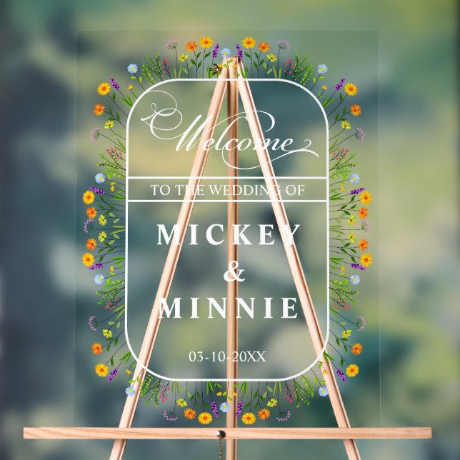 Panneau En Acrylique Printemps Floral Élégant Mariage Bienvenue (Neutre)