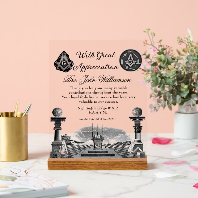 Panneau En Acrylique Prix d'appréciation de Freemason (Mariage)