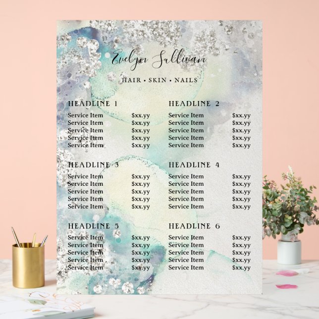 Panneau En Acrylique Prix de la Parties scintillant d'argent turquoise  (Mariage)