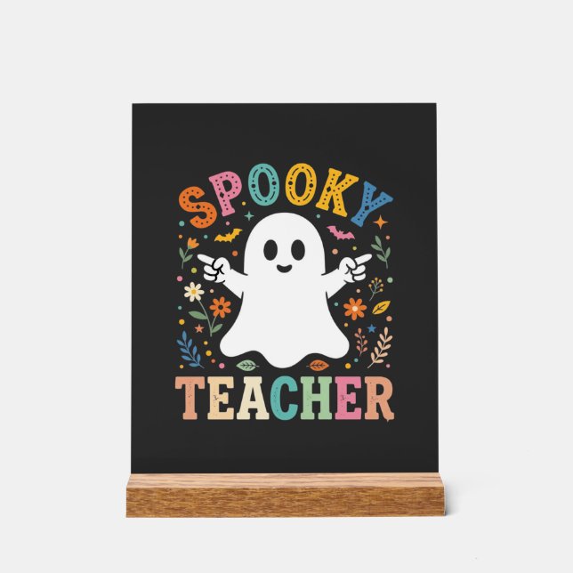 Panneau En Acrylique Prof Enseignant Fantôme Mignon Halloween Création_ (Recto)