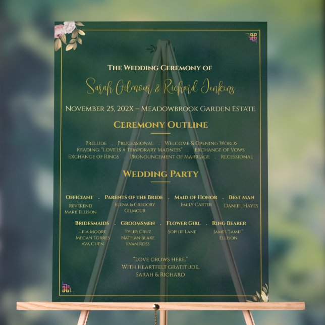 Panneau En Acrylique Programme de mariage acrylique Emeraude - Luxe min (Neutre)