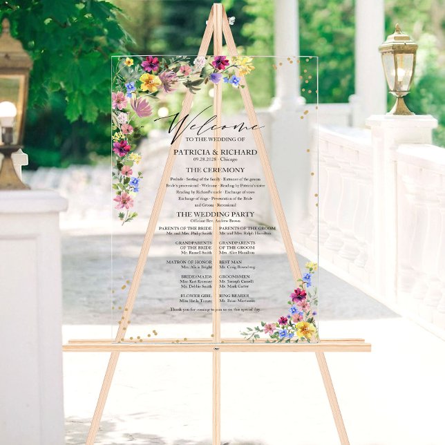 Panneau En Acrylique Programme de mariage aux fleurs sauvages Boho (Créateur téléchargé)