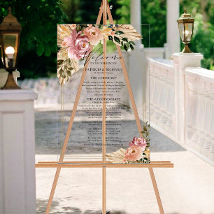 Panneau En Acrylique Programme de mariage floral bohème couleurs neutre