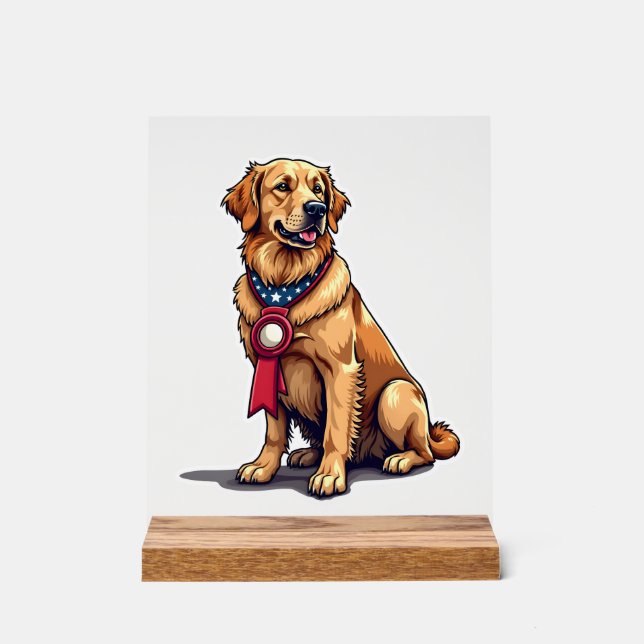 Panneau En Acrylique Proud American Golden Retriever Vintage Tee 4 (Recto)