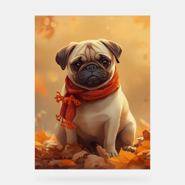 Panneau En Acrylique  Pug Vibes: Cute Autumn Pug (Recto)