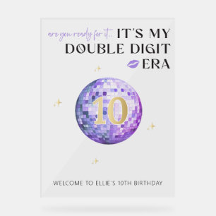 Panneau En Acrylique Purple Disco Double Chiffre Accueil Anniversaire