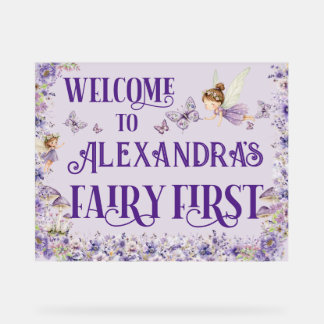 Panneau En Acrylique Purple Floral Fairy First 11x14 Birthday Welcome