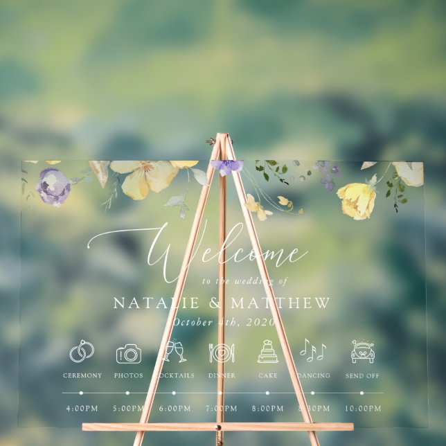 Panneau En Acrylique Purple Flowers, Yellow Flowers, Wedding Timeline (Neutre)