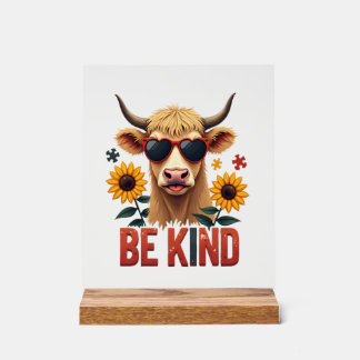 Panneau En Acrylique Puzzle Autisme Vintage Vache Highland Soyez Gentil