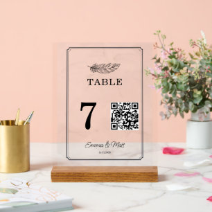 Panneau En Acrylique QR Code Beige Elégant Mariage Carte Numéro de tabl