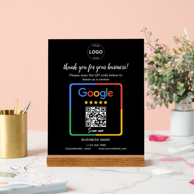 Panneau En Acrylique Qr Code Google Commentaires Logo d'entreprise (Mariage)