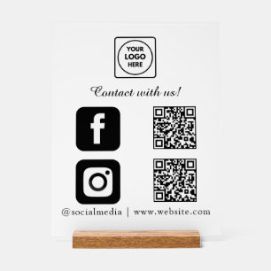 Panneau En Acrylique QR Code Médias Sociaux Connecter Instagram Faceb