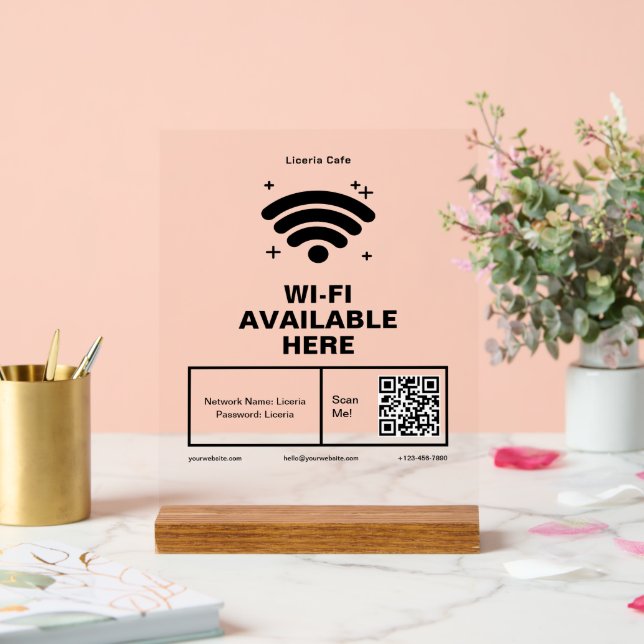 Panneau En Acrylique Qr Code Nom commercial Minimal wifi Détails (Mariage)