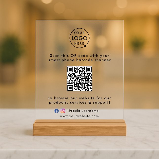 Panneau En Acrylique QR Code Site Web d'entreprise Balayer-moi Logo de  (This versatile sign can easily be updated with your company logo, QR code, social media & website!)