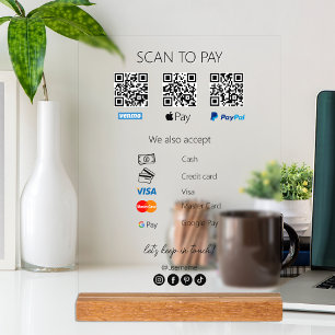 Panneau En Acrylique Qr Code Venmo Scan pour payer les icônes de paieme