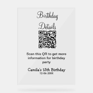 Panneau En Acrylique QR scanner anniversaire détails fête moderne 15 an
