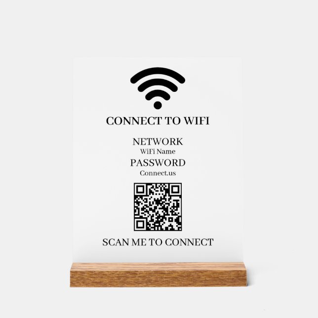 Panneau En Acrylique QR WiFi personnalisé | Affichage d'accès réseau pa (Recto)