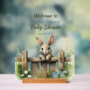 Panneau En Acrylique Rabbit Surplombant Une clôture Baby Boy Douche