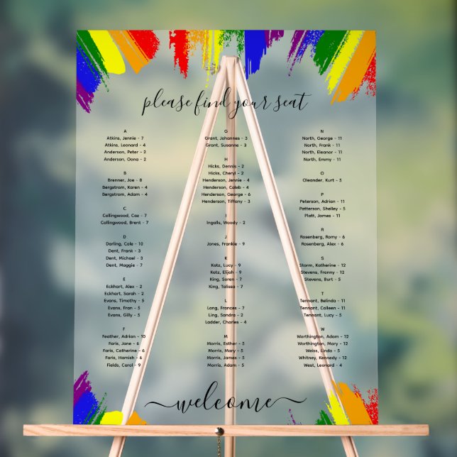 Panneau En Acrylique Rainbow Paint Strokes LGBT Mariage Seize Chart (Neutre)