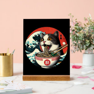 Panneau En Acrylique Ramen de chat Art japonais Style vintage