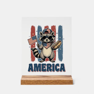 Panneau En Acrylique Raton laveur patriotique America conception de t-s