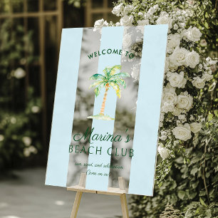 Panneau En Acrylique Rayures de cabane bleue Bienvenue au Palm Beach Cl