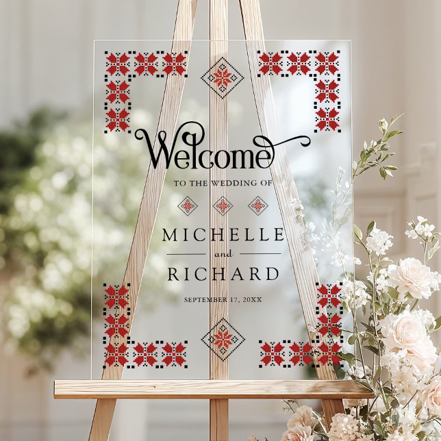 Panneau En Acrylique Red Black Ukrainian Wedding Welcome (Créateur téléchargé)