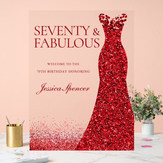 Panneau En Acrylique Red Dress Seventy & Fabulous 70th Birthday Party (Mariage)